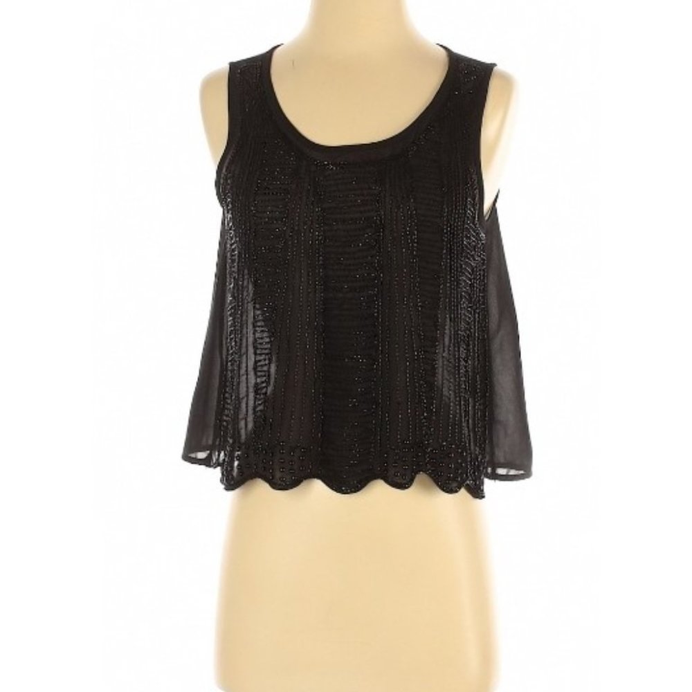 Black Beaded Sleeveless Top Size Small